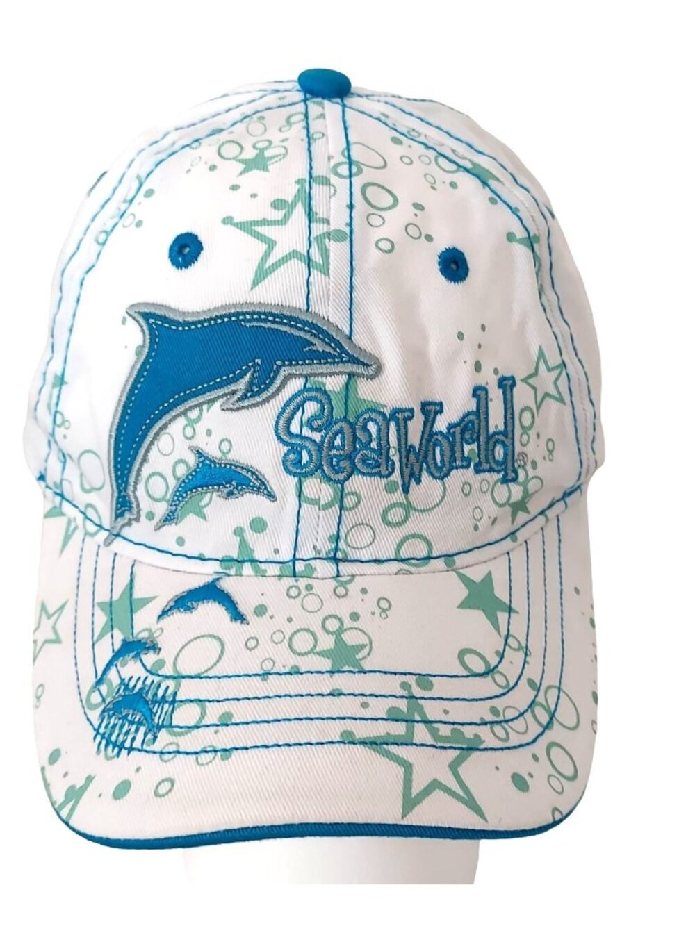 SeaWorld Hat Youth White Blue Whale Embroidered Strapback Adjustable Cap 2014